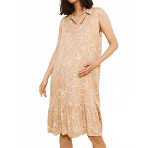 NEW PIETRO BRUNELLI vittoria floral maternity mini dress in neutral beige